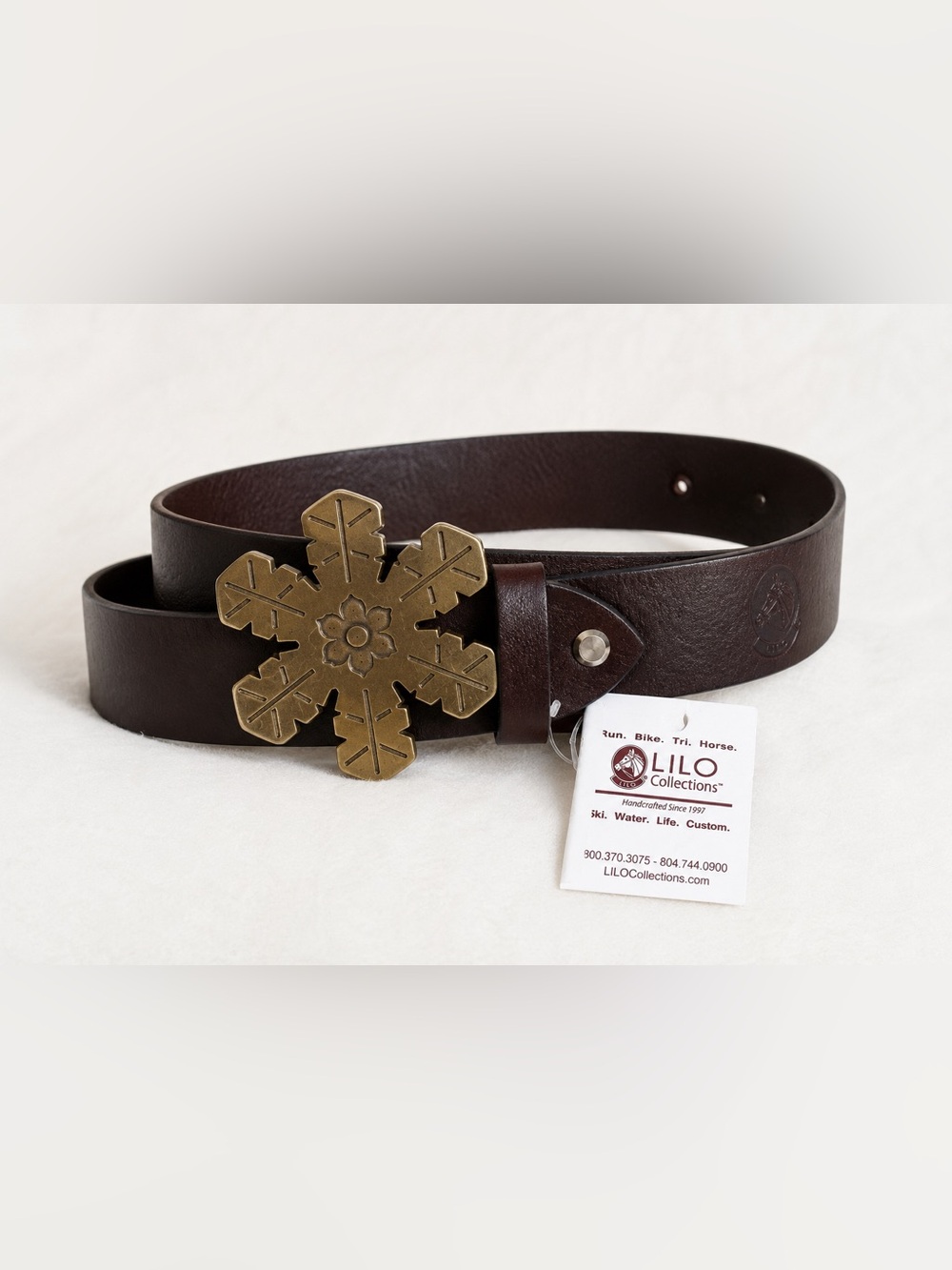 LILO Collections Espana Handcrafted Leather Snowflake Buckle Belt Size 30